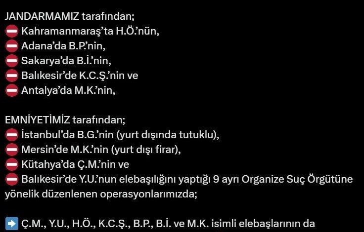 bakan yerlikaya 9 ayri organize suc orgutu cokertildi 86 supheli tutuklandi 6aa710a825a6 |