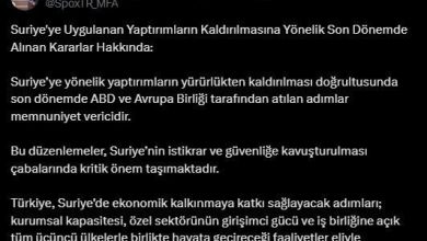 disisleri sozcusu keceliden suriyeye yaptirimlarin kaldirilmasina iliskin paylasim b1aab75aa3c8 |