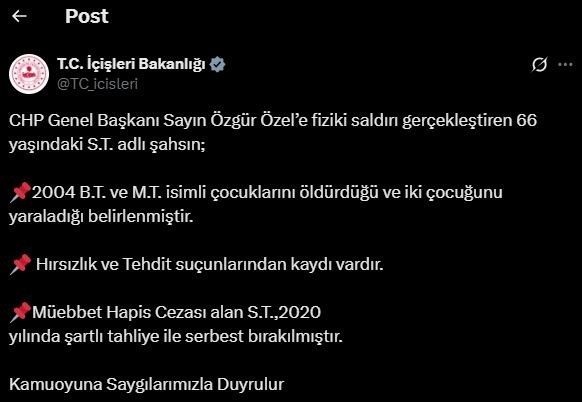icisleri bakanligi ozele saldiran sahsin 2020de sartli tahliye ile serbest kaldigini acikladi efedc36cb57a |
