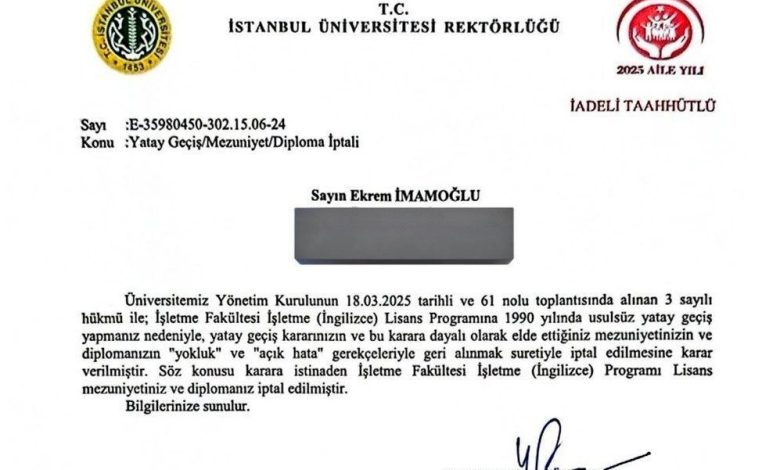 İmamoğlu’nun diplomasının iptali İstanbul Üniversitesi tarafından tebliğ edildi 1 imamoglunun diplomasinin iptali istanbul universitesi tarafindan teblig edildi 1eb82593dcd9 |