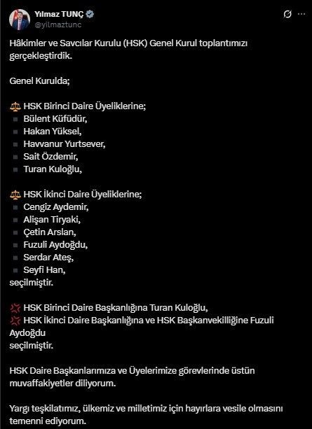 bakan tunc hsk birinci daire baskanligina turan kuloglunun secildigini duyurdu bcfbcc3cb95c |