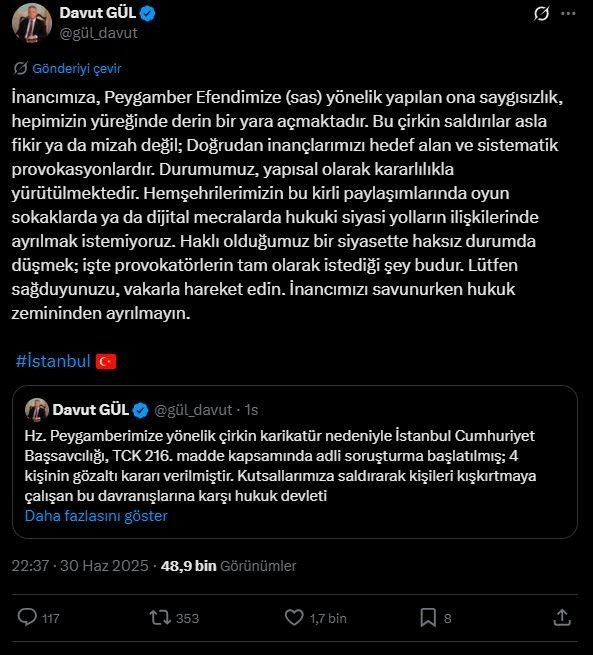 istanbul valisi gul kutsallarimiza saldirarak toplumu provoke etmeye calisan bu zihniyete karsi hukuk devleti geregini yapmaktadir 5644a227df00 |