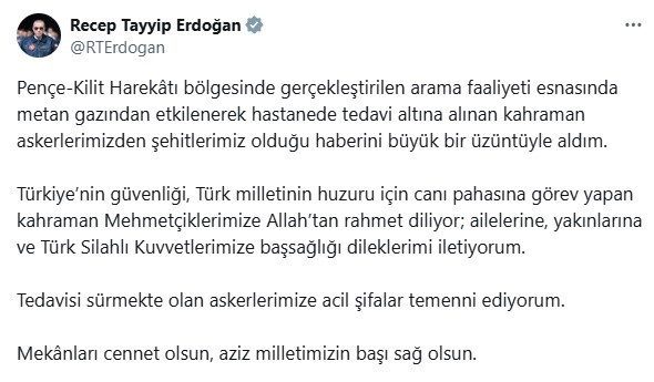 Cumhurbaşkanı Erdoğan’dan Pençe-Kilit bölgesindeki şehitler için taziye mesajı 1 cumhurbaskani erdogandan pence kilit bolgesindeki sehitler icin taziye mesaji ce208d38abb4 |