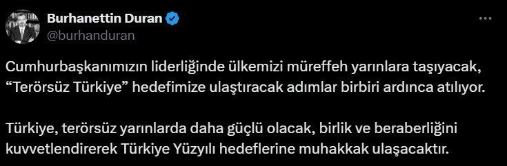 iletisim baskani duran turkiye terorsuz yarinlarda daha guclu olacak birlik ve beraberligini kuvvetlendirerek turkiye yuzyili hedeflerine muhakkak ulasacaktir 53ee52076dc2 |