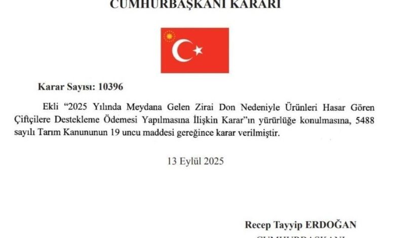 Zirai dondan etkilenen çiftçilere destek verilmesine ilişkin Cumhurbaşkanı Kararı Resmi Gazete’de 1 zirai dondan etkilenen ciftcilere destek verilmesine iliskin cumhurbaskani karari resmi gazetede 41076942af8a |
