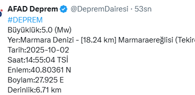 Marmara Denizi'nde 5.0 Büyüklüğünde Deprem! 6 Ekran goruntusu 2025 10 02 150244 |