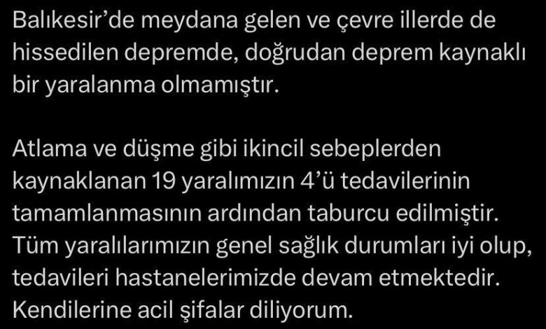 Bakan Memişoğlu: "Depremde, doğrudan deprem kaynaklı bir yaralanma olmamıştır" 1 bakan memisoglu depremde dogrudan deprem kaynakli bir yaralanma olmamistir 7661b47c7e5a |