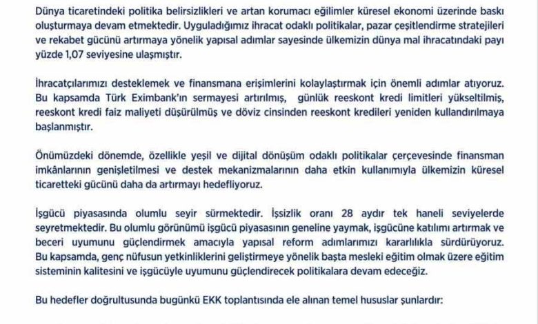 ekonomi koordinasyon kurulu enflasyonu tek haneye indirmek ve kalici refah artisi saglamak hedefimiz 399d895dc69e |